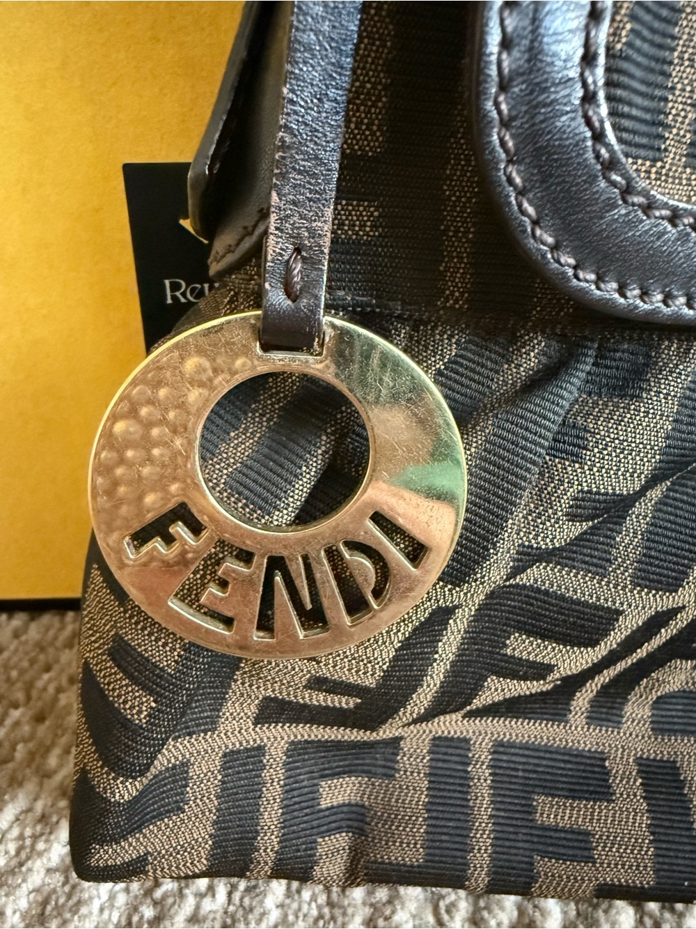 Fendi Brown FF Logo Canvas Shoulder Bag with Charm - Picture 2 of 11